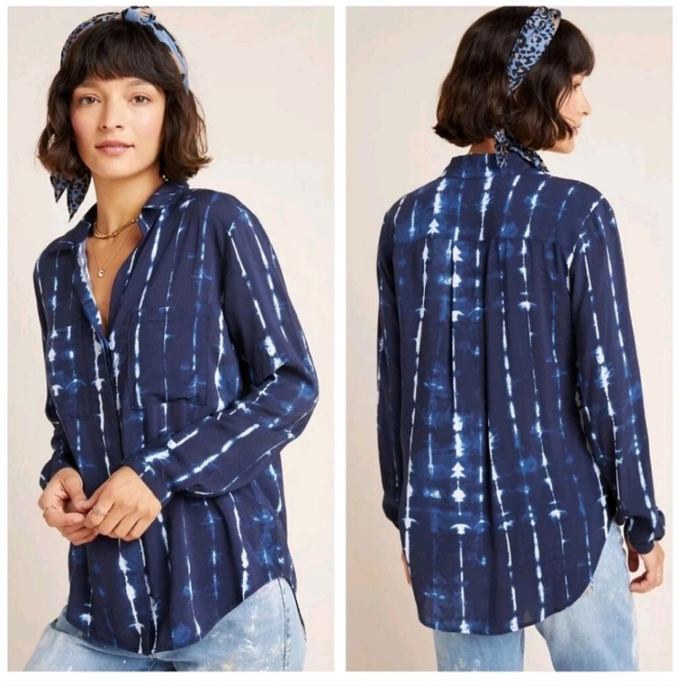 Anthropologie Cloth & Stone Robyn Tie Dye Shibori Buttondown Shirt Size L Large